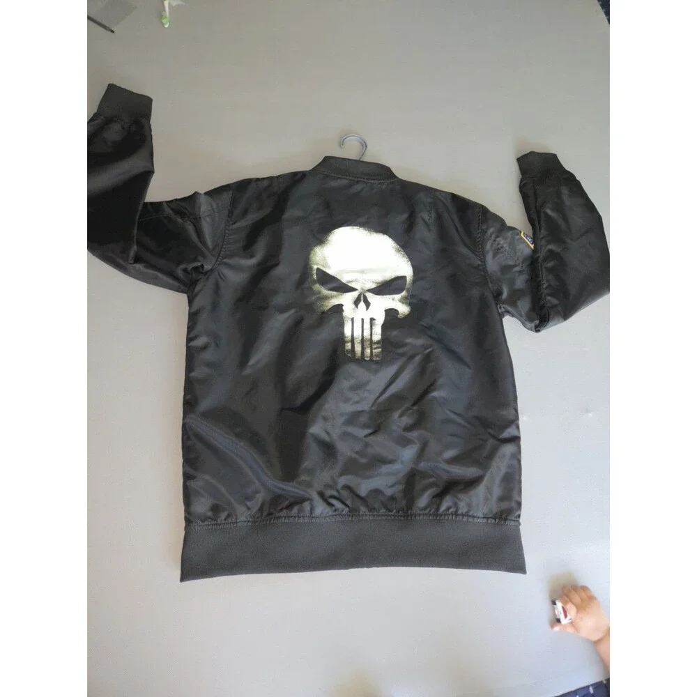 ASSTSERIES Punisher Bomber Jacket Mens 3XL Black Full Zip Lightweight UtilityUSA